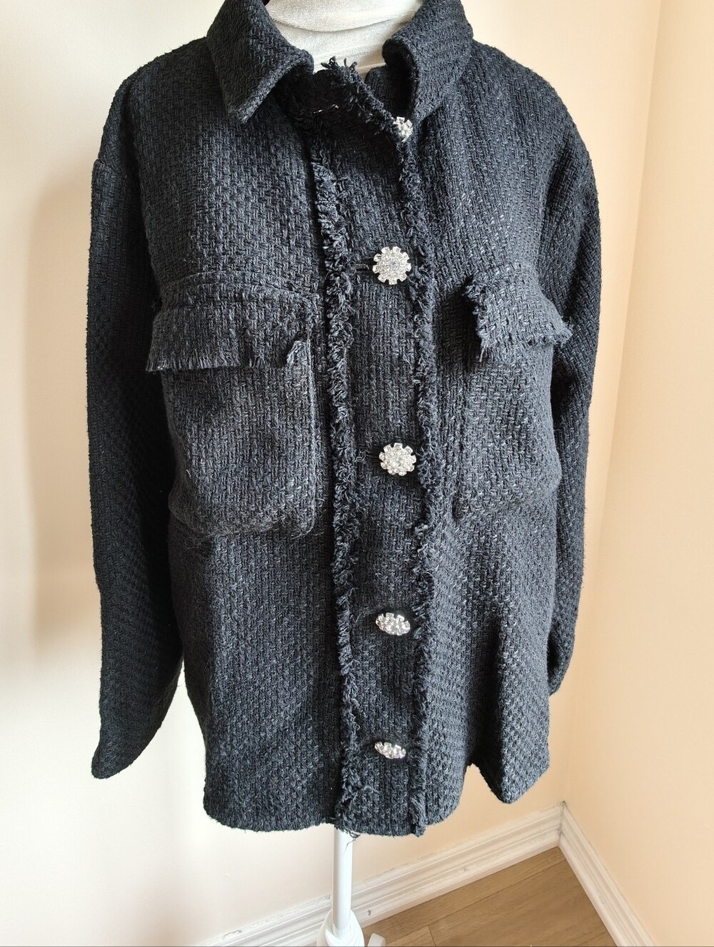 Zara Women's Black Coat with Shinning Buttons